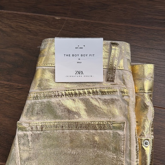 Zara | The boy boy fit gold chrome jeans - Picture 1 of 5